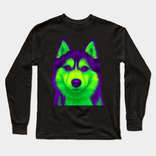 Purple and Green Husky Long Sleeve T-Shirt